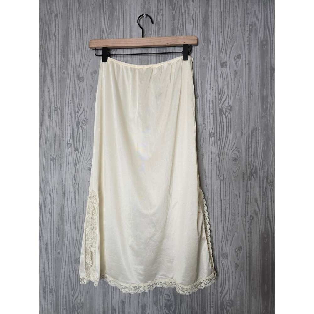 Vintage By Mel-Lin Half Slip Womens L Ivory Lace Trim Side Slit Made in USA